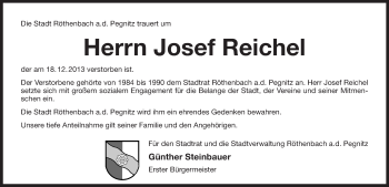 Traueranzeige von Josef Reichel von Pegnitz-Zeitung